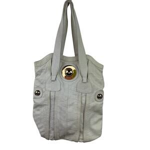 GUSTTO y2K Vintage Handbag Off White Croc Embossed Leather Shoulder Tote Bag